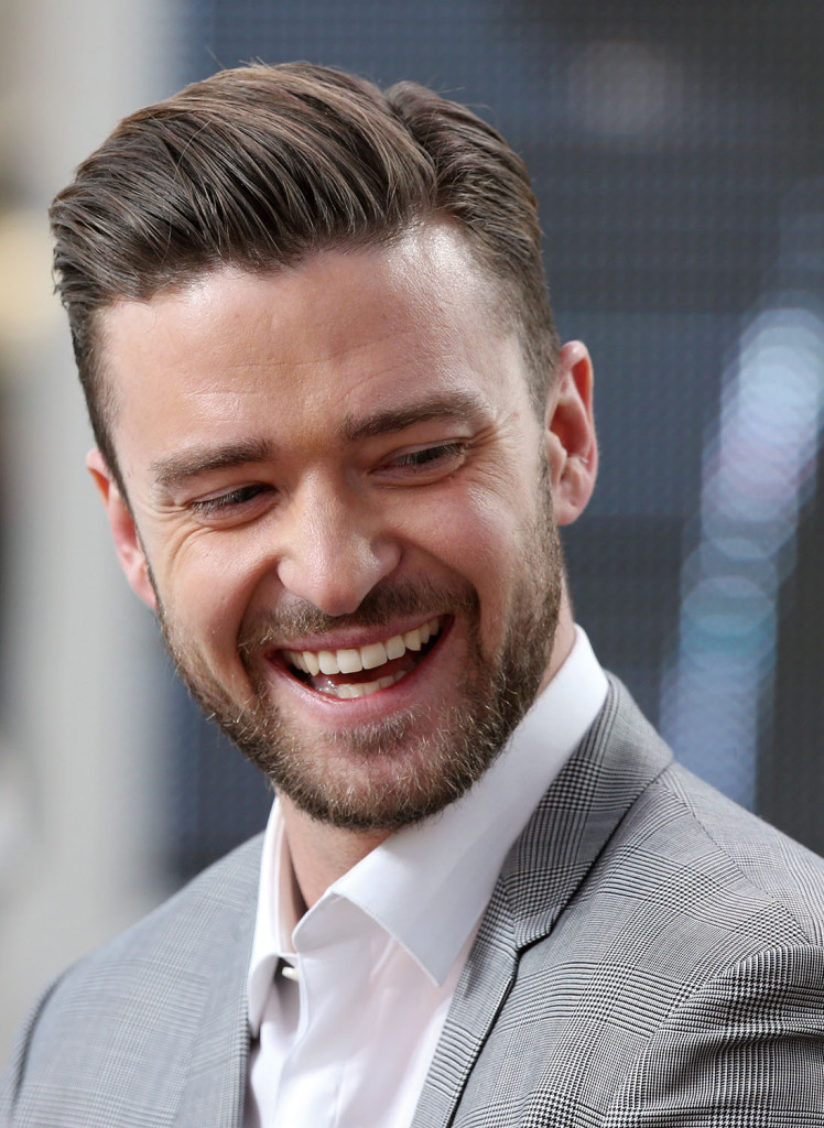 US actor and singer Justin Timberlake laughs on May 20, 2013 while taking part in the show "Le Grand Journal" on the set of the French TV Canal+, on the sidelines the 66th Cannes film festival in Cannes. Cannes, one of the world's top film festivals, opened on May 15 and will climax on May 26 with awards selected by a jury headed this year by Hollywood legend Steven Spielberg. AFP PHOTO / LOIC VENANCE (Photo credit should read LOIC VENANCE/AFP/Getty Images)